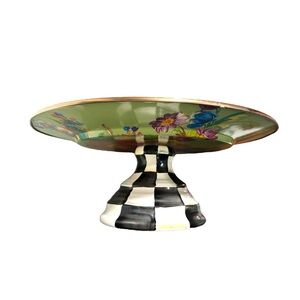 Mackenzie Childs Flower Market Courtly Check Cake Pedestal Serving 16" Platter
